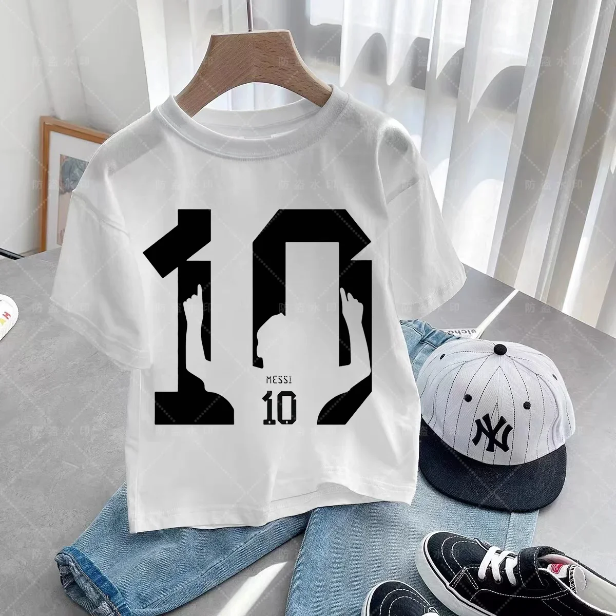 Fashion Kids  Printed T-shirts Popular Soccer Star Messi Cool Boys and Girls Short Sleeved Casual Round Neck T-shirts for Mens