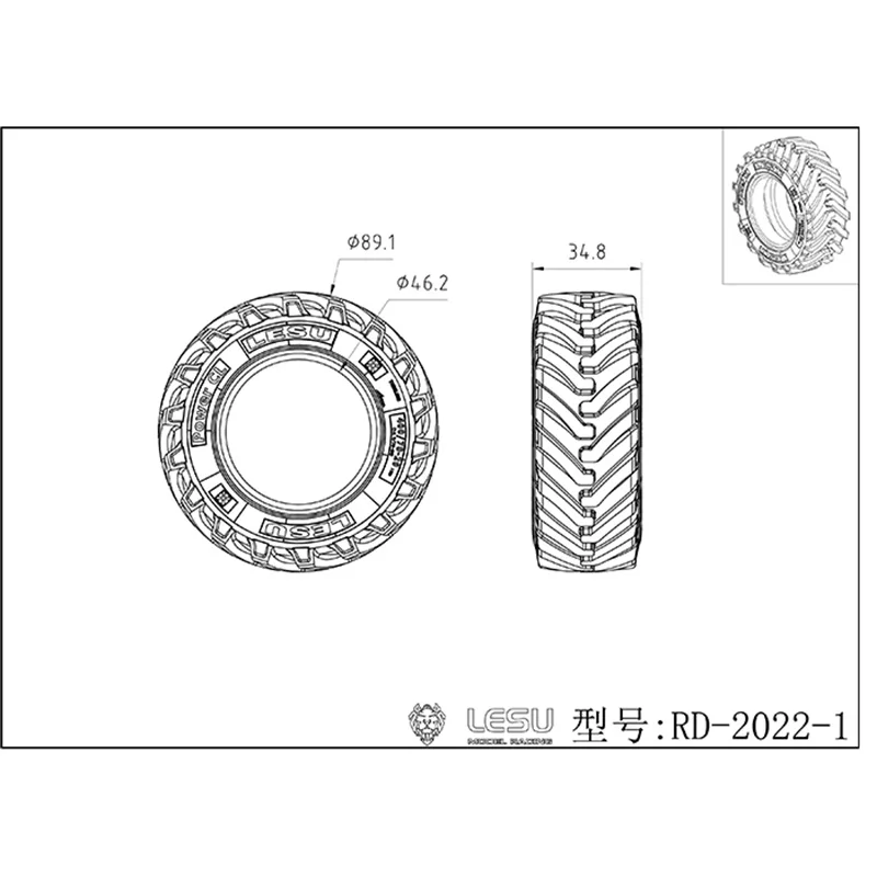 LESU RC Rubber Front Tyres 89mm for 1/14 RC Hydraulic Digger BL71 Backhoe Loader Model Accessories Toys Parts TH22428-SMT3