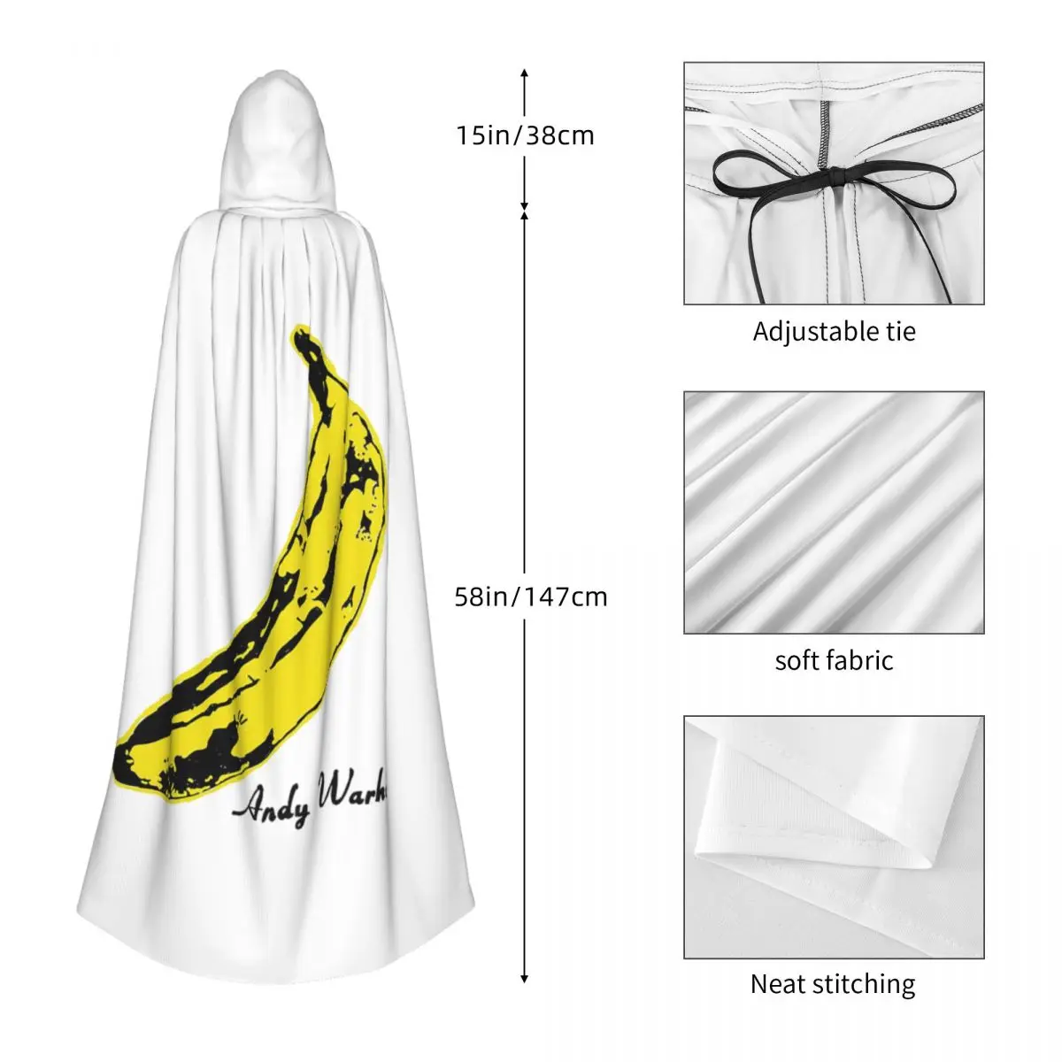 Andy Warhol Sunset Cat Cattle Banana Long Hooded Cloak Witch Medieval Costume Cosplay Cape HalloweenVampire Adult Unisex view 3
