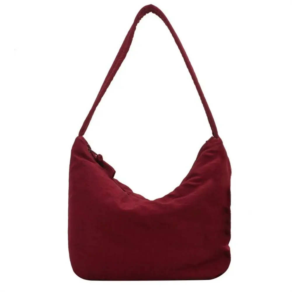 Casual Korean Style Solid Color Hand Bag Dumplings Bag Large Capacity Light Soft Nylon Bag Tote Bag Zipper Shoulder Bag Outdoor