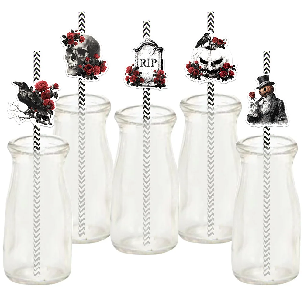 Gothic Paper Straws Cute Halloween Paper Straw Festive Paper Straws Spooky Disposable Decorative Straws For Trick-Or-Treating