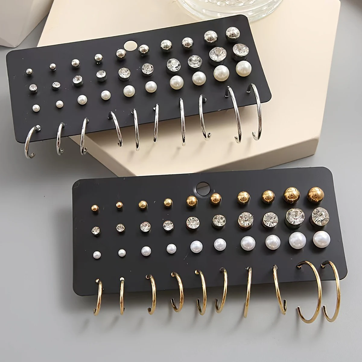 20Pairs Minimalist Imitation Pearl Rhinestone Stud Earrings Fashion Smooth Metal C-shaped Earring Women's Classic Trendy Jewelry