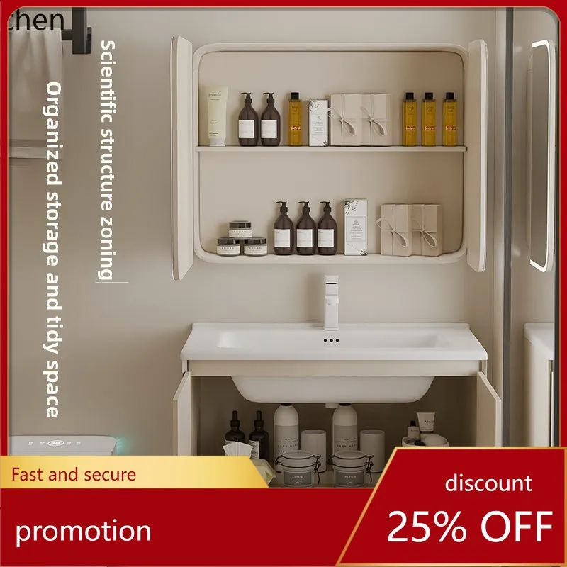 ZML Bathroom Cabinet Mirror Thickened Bathroom Makeup Storage Grid Anti-collision Heightened Waterproof Smart Wall-mounted