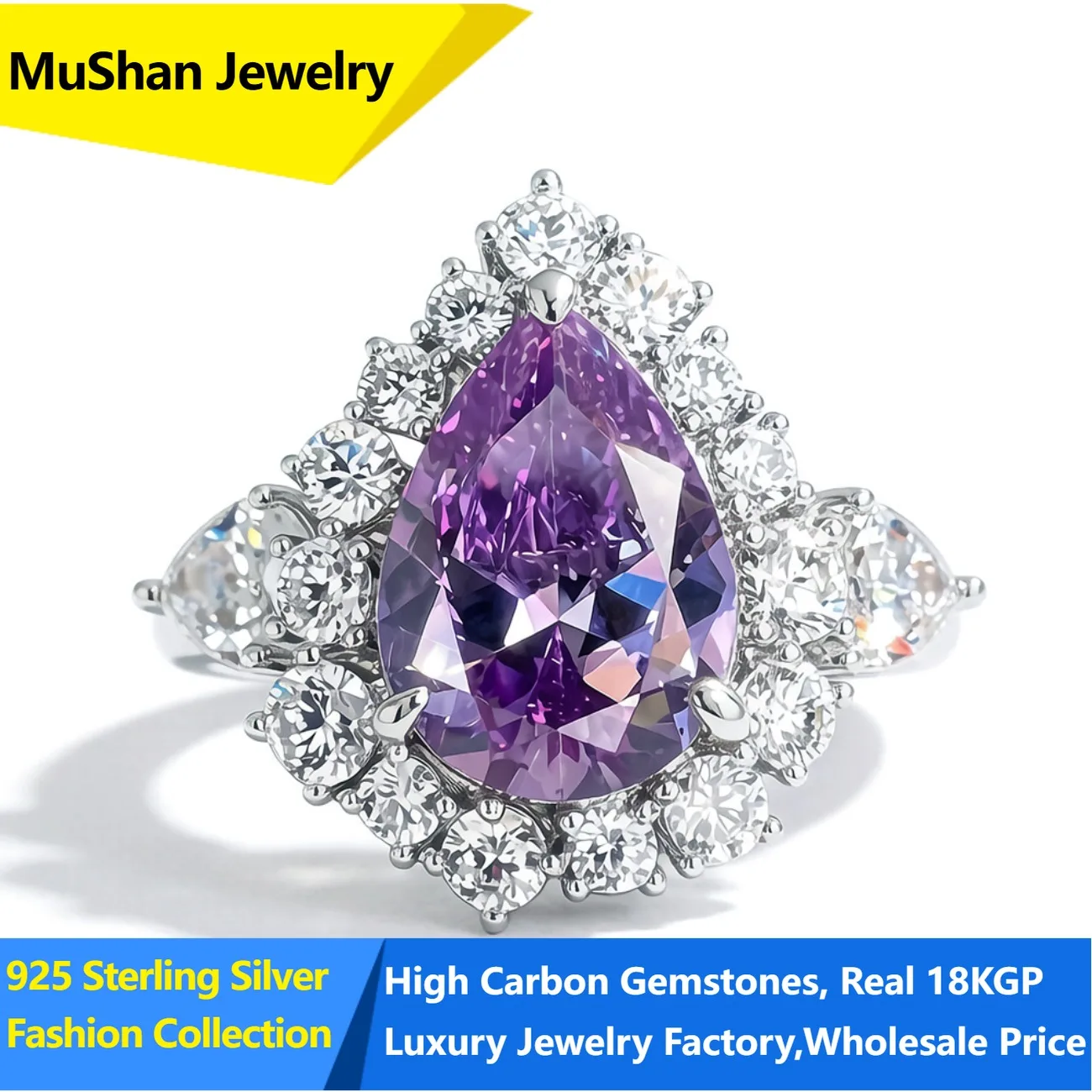 MuShan Jewelry Factory 925 Sterling Silver Rings Wedding Band for Women Certificate High Carbon Gemstones Ring s925 Fine Jewelry