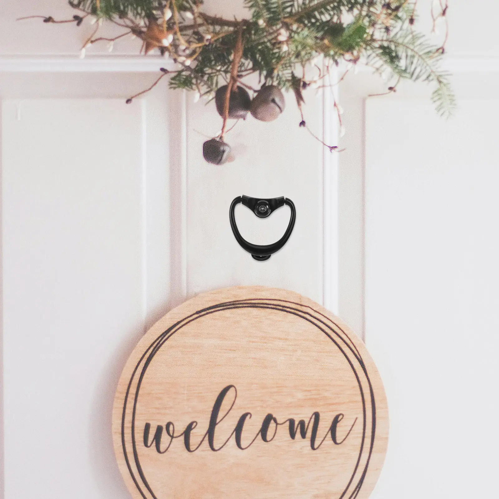 Decorative Entry Door Knocker Round Loop Ring Pull with Peephole Security Feature Weather Resistant Zinc Alloy for Farmhouse