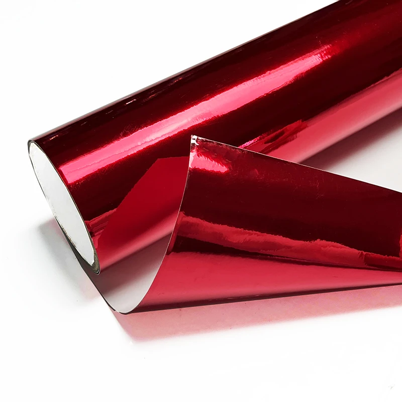 Premium Mirror Chrome Red Stretchable Flexible Vinyl Wrap Film With Air Release Self Adhesive DIY Car Motorcycle Sticker