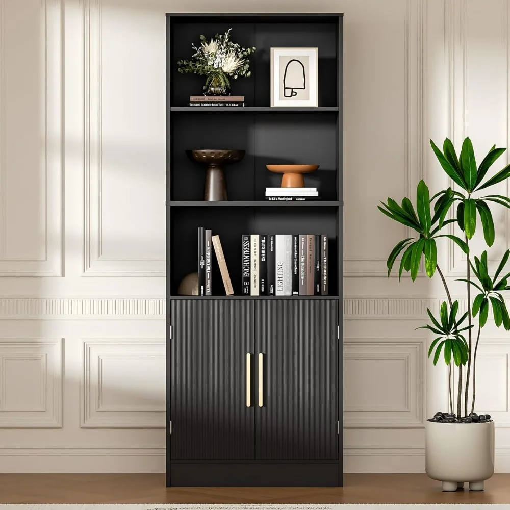 Libreria regolabile a 3 livelli con ante portaoggetti, libreria alta 63 per ufficio domestico, soluzione di scaffalature salvaspazio