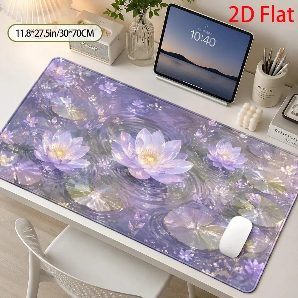 Quiet Lotus Water Lily Large Mouse Pad, with a serene pond design, featuring minimalist artistic style and a Zen garden theme