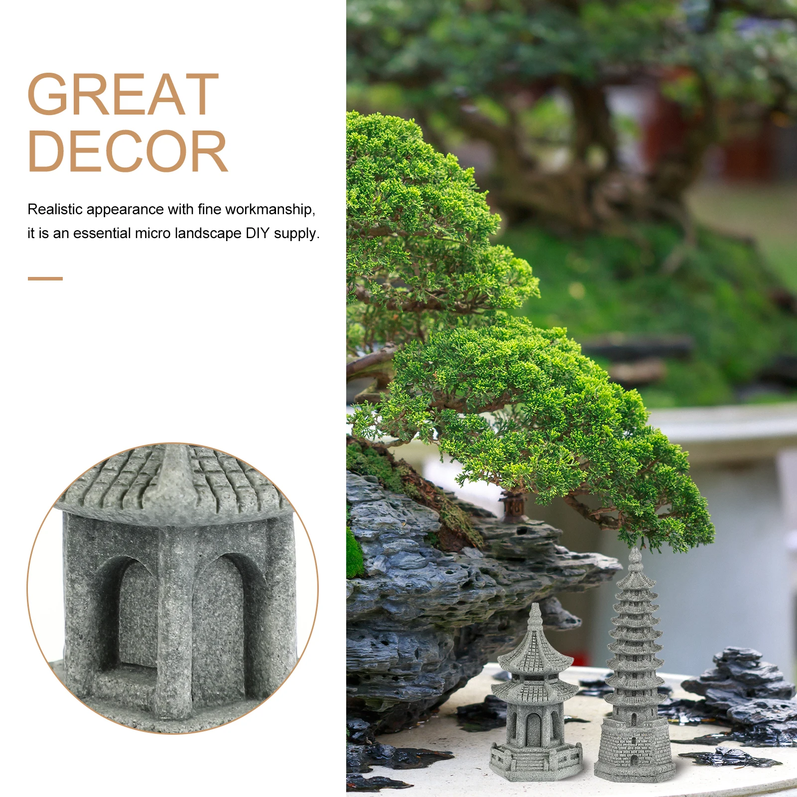 

2pcs Simulated Landscape Wenchang Tower Figurines Realistic Garden Decorations for Plant Pots Micro Landscapes Zen Bonsai