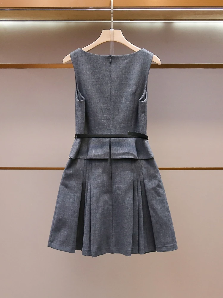Women's Summer New Style French Light Mature Style Waist Cinching Slimming Pleated Sleeveless Vest Dress