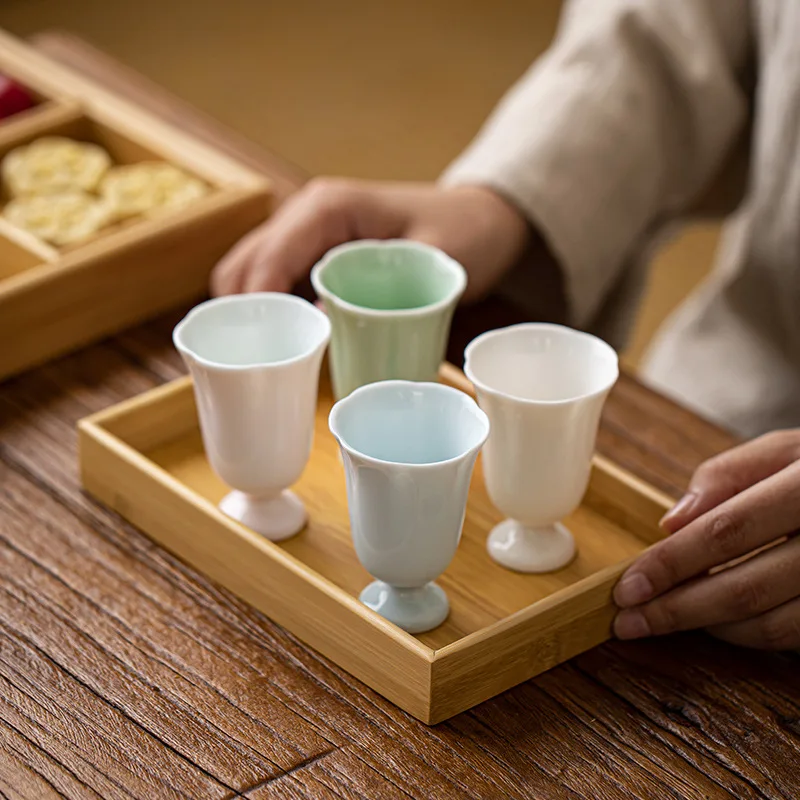 Chinese Style Small Capacity Ceramic Wine Set Creative Footed Baijiu Shot Glass Elegant Mini Liquor Cup Exquisite One Sip Goblet