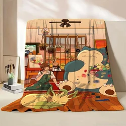 Flannel Fluffy Fleece Snorlax Pokemon Blanket for Home Bedroom Bed Sofa Office Children's Cover Adult Soft Blanket Kid Cute Gift