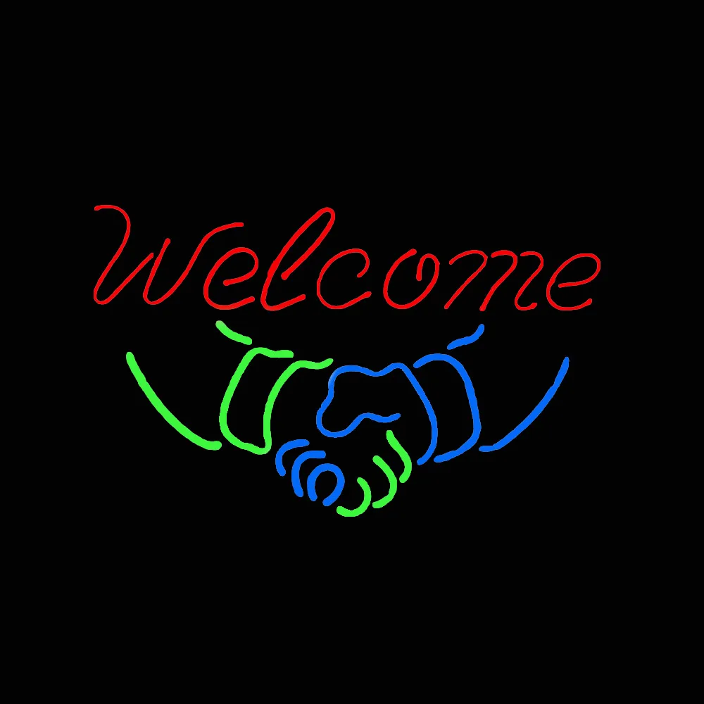 Welcome Shake Hands Neon Light Sign Bar Store Home Handmade Gift Real Glass Tube Aesthetic Room Wall Decor Display Lamp 17