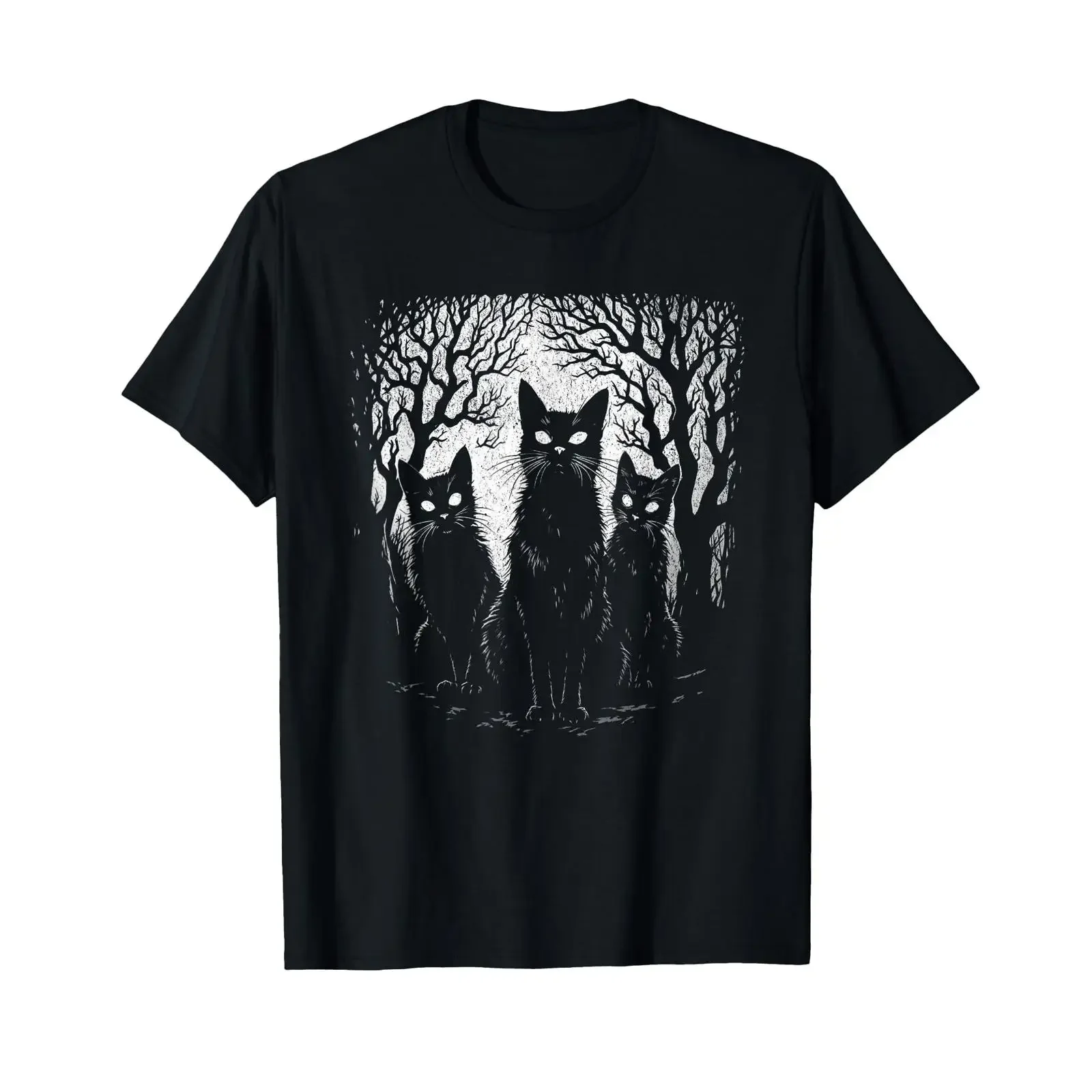 Black Cats Goth Creepy Occult Lucipurr Horror T Shirt vintage Washed Comfortable graphic Casual homme Soft fashion Versatile