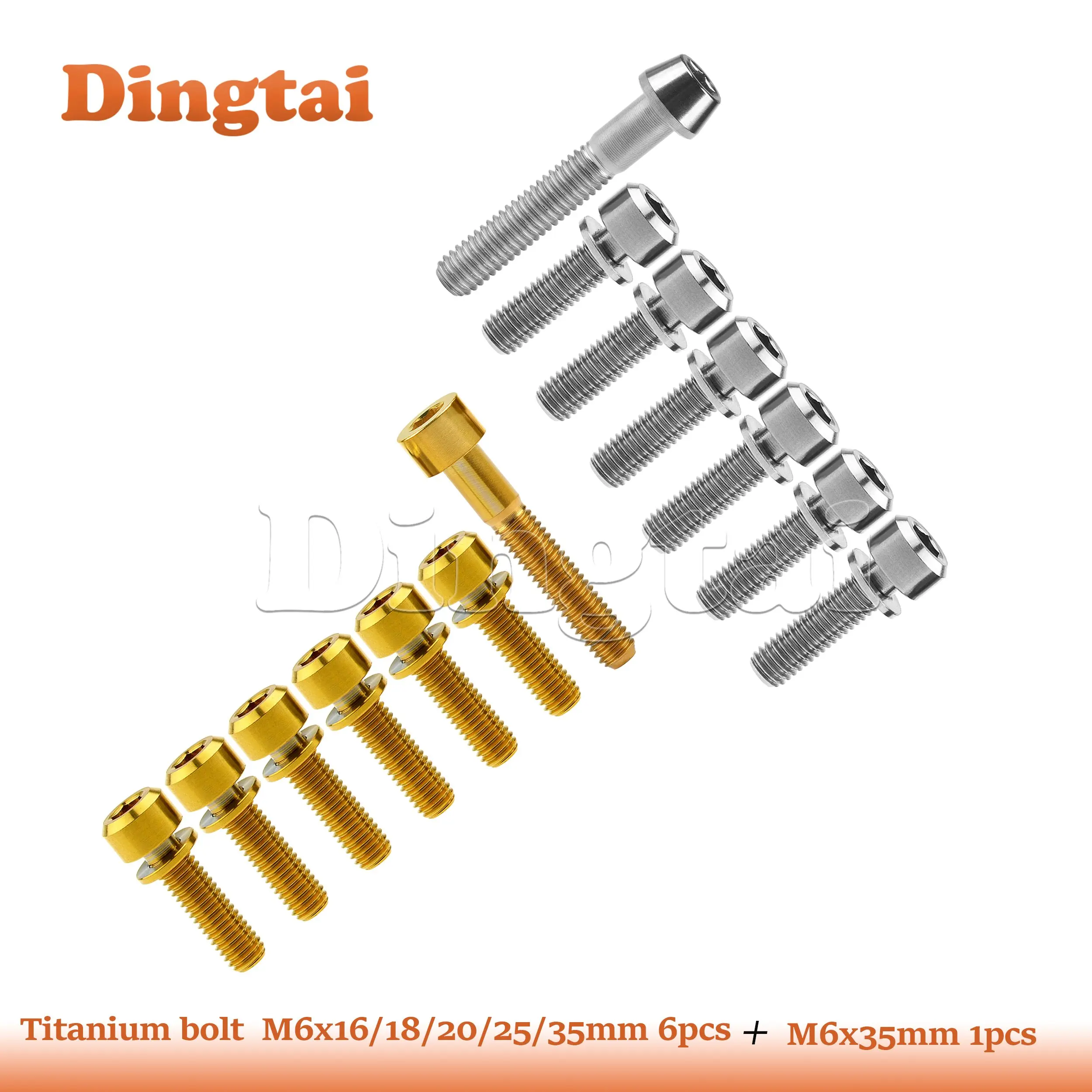 Dingtai Titanium Bolt 1Pcs M6x35mm Taper Screw/Square Screw & 6Pcs M6x16 18 20 25 35mm Bolt with Washers for Bike Parts Fastener