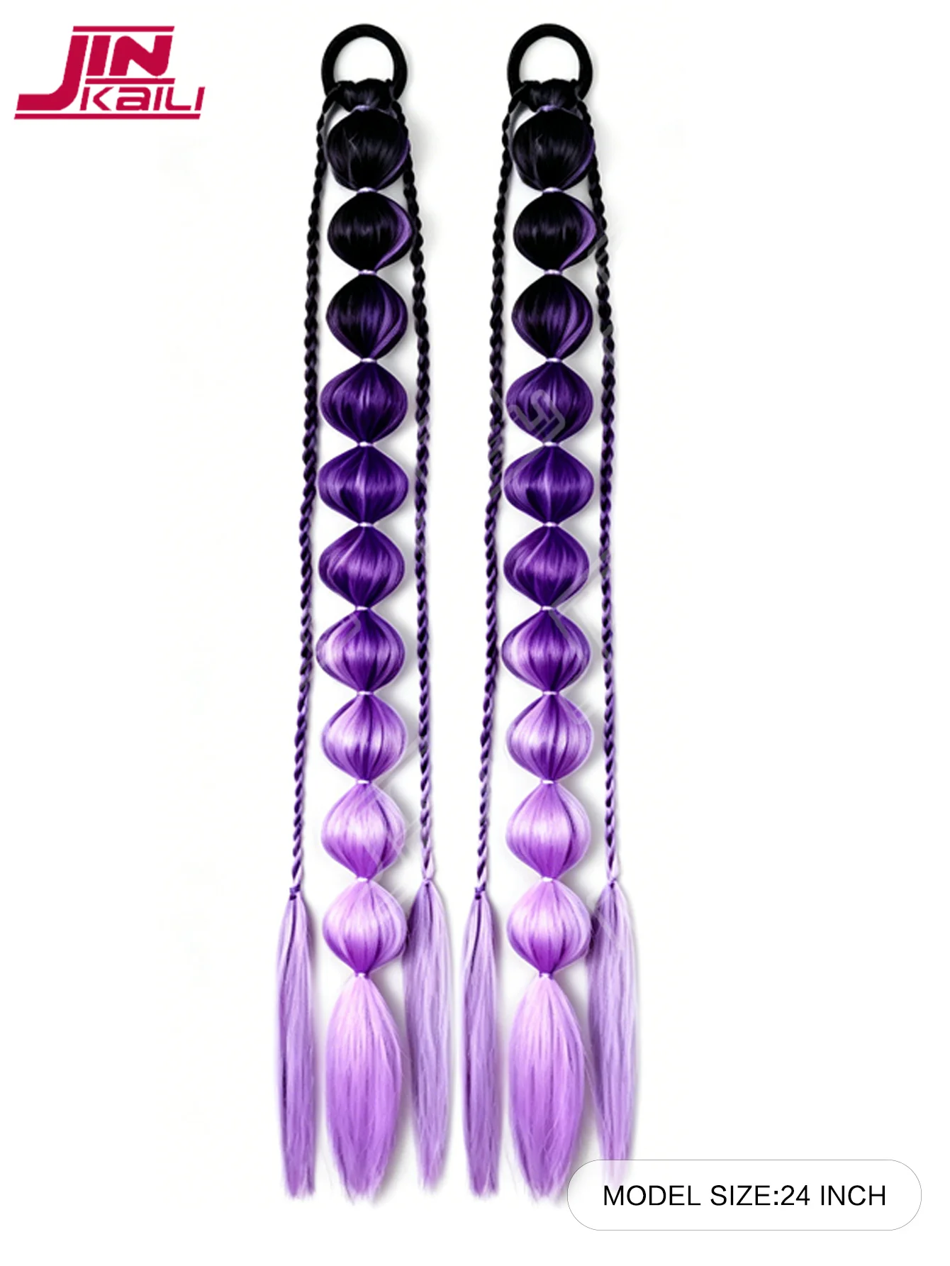 2PCS purple Synthetic Bubble Ponytail Extensions 24inches Lightweight Braided Hair Festival Rave Accessories for Girl Crazy