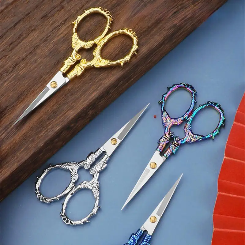 Kawaii ไทเทเนียมสีกรรไกร Vintage สแตนเลสแกะสลักตัดและเย็บ,กรรไกรด้าย,เครื่องมือเย็บผ้า,เครื่องเขียนน่ารัก