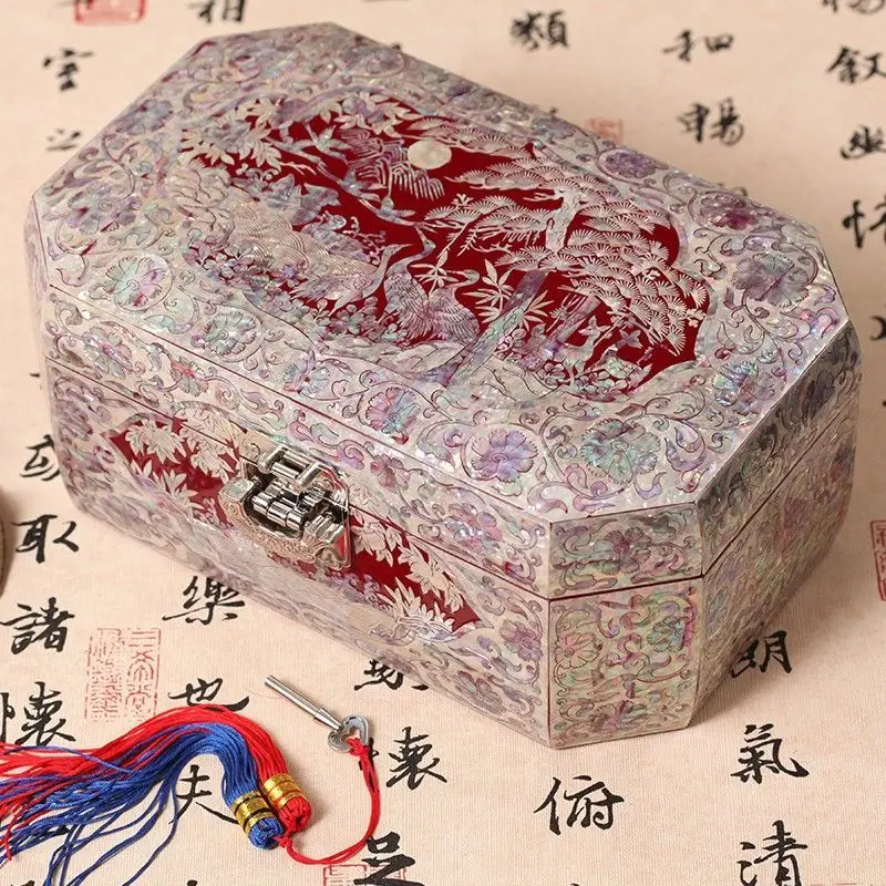 jewelry box, wooden shell high-end jewelry storage box, eight treasure box, large-capacity retro national style
