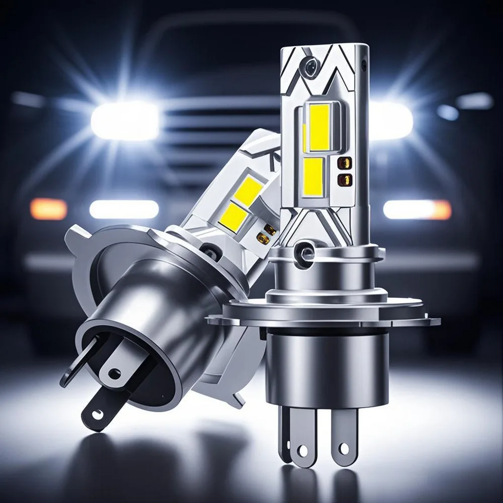 

Безвентиляторные светодиодные лампы H4 для фар, высокомощные, с прямым подключением, комплект автомобильных фар с радиатором охлаждения, 1 пара