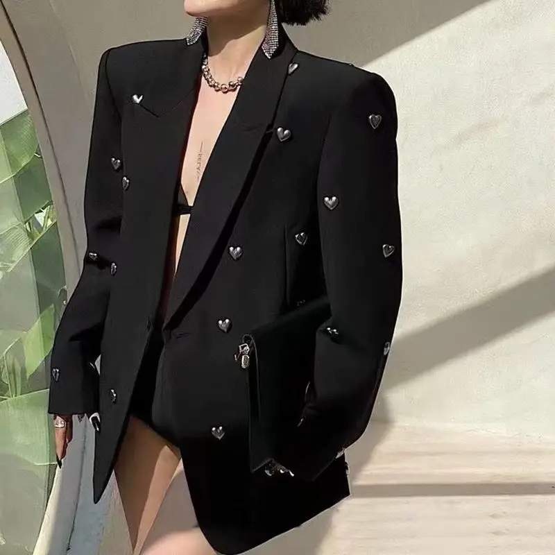 Spring Autumn 2027 Design Heart-shaped Heavy Industry Ladies Blazer Jacket Casual Korean Version Temperament Women's Suit Coat