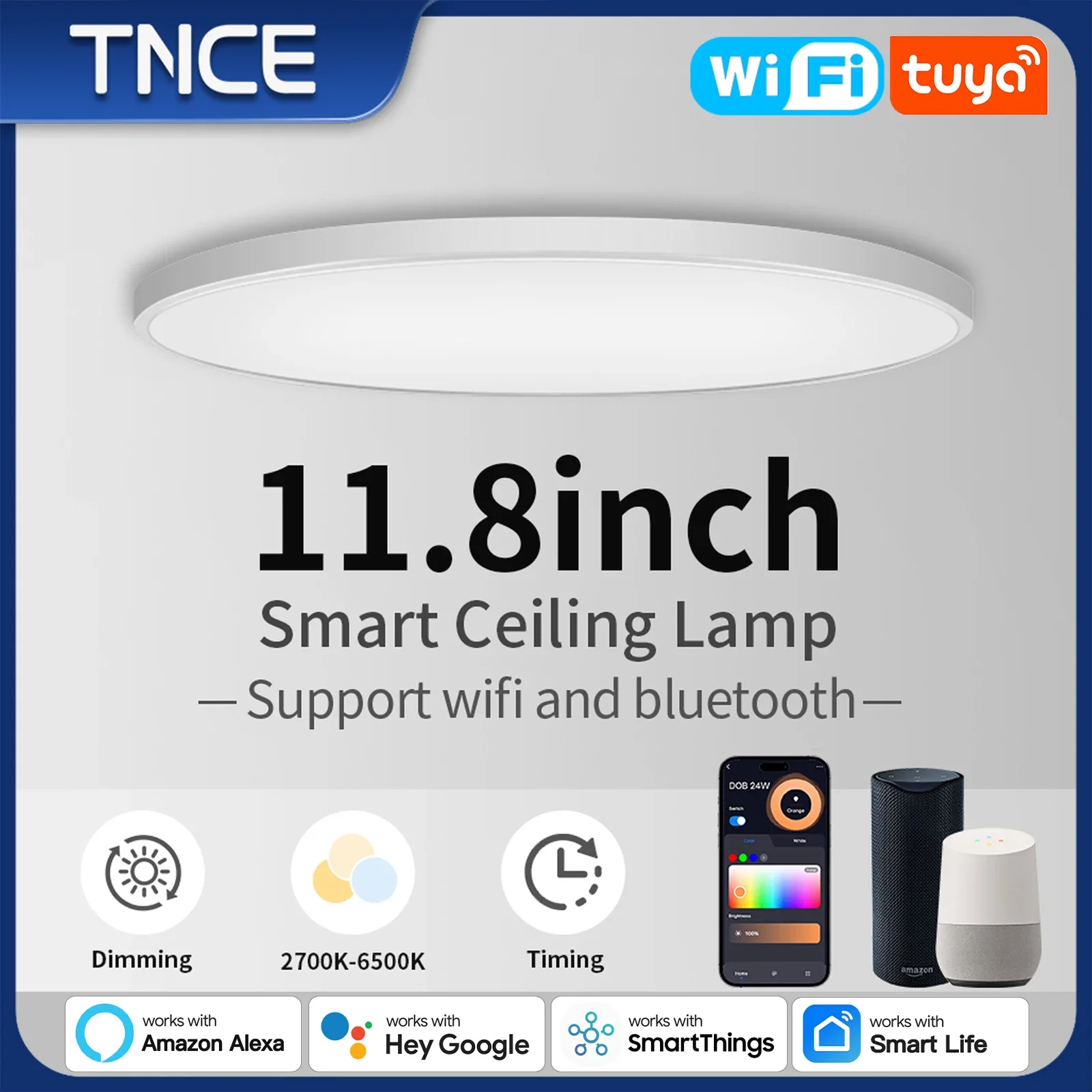 Lampada da soffitto TNCE Tuya 12 pollici 24w WIFI, plafoniera LED dimmerabile RGB per stanza, lampadina APP Smart life, voce Alexa Google Home