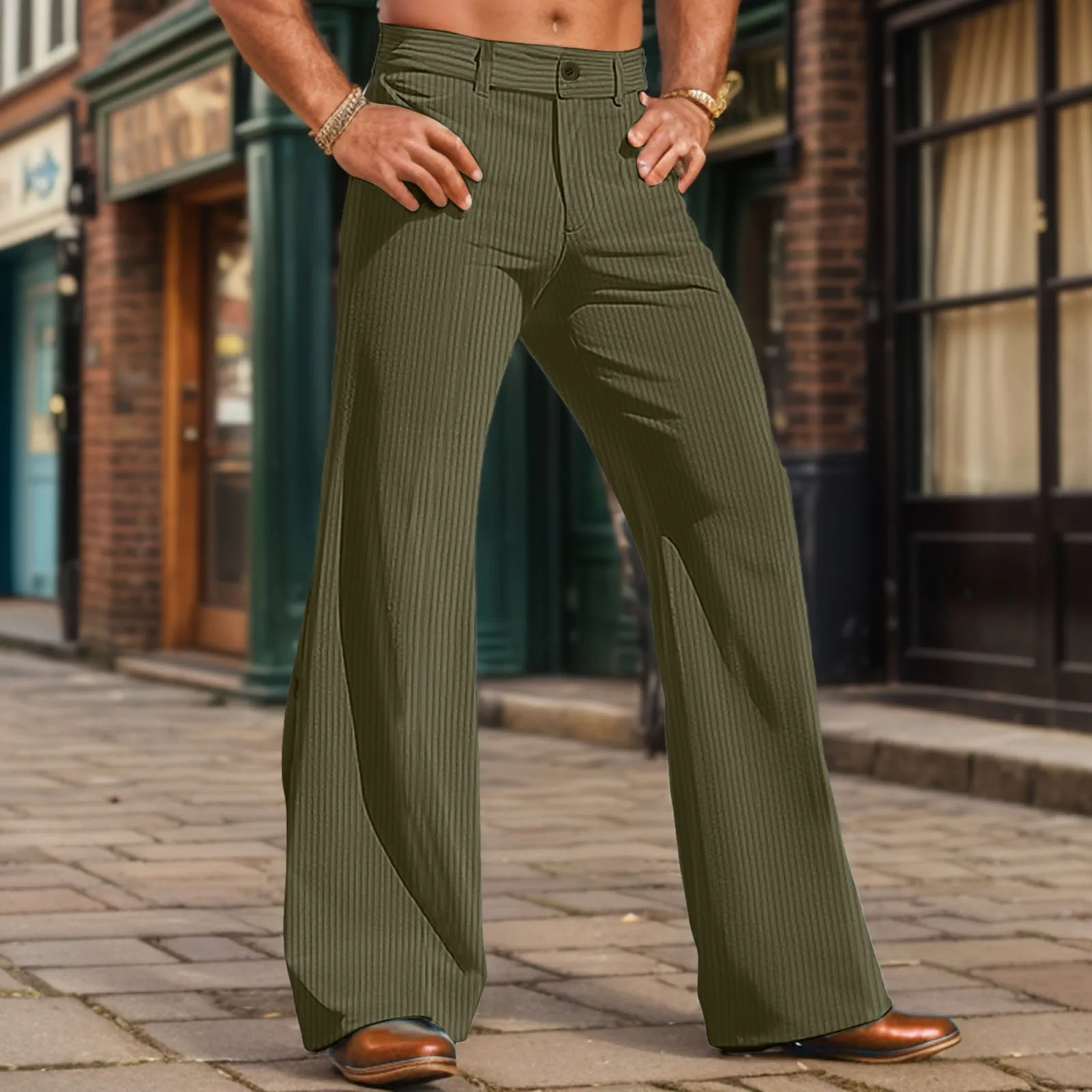 Pantalones acampanados de pana para hombre, pantalones de vestir de negocios lisos informales, pantalones formales con bolsillo para hombre, pantalones acampanados de pierna ancha a la moda para uso diario al aire libre