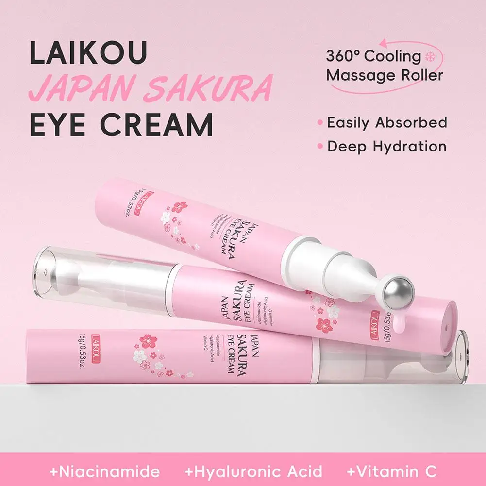 

15ml Sakura Roller Eye Cream Deep Hydration Improve Dry Fine Lines Eye Cream 360° Roller Massage Nourishing Skin Care Eye Cream