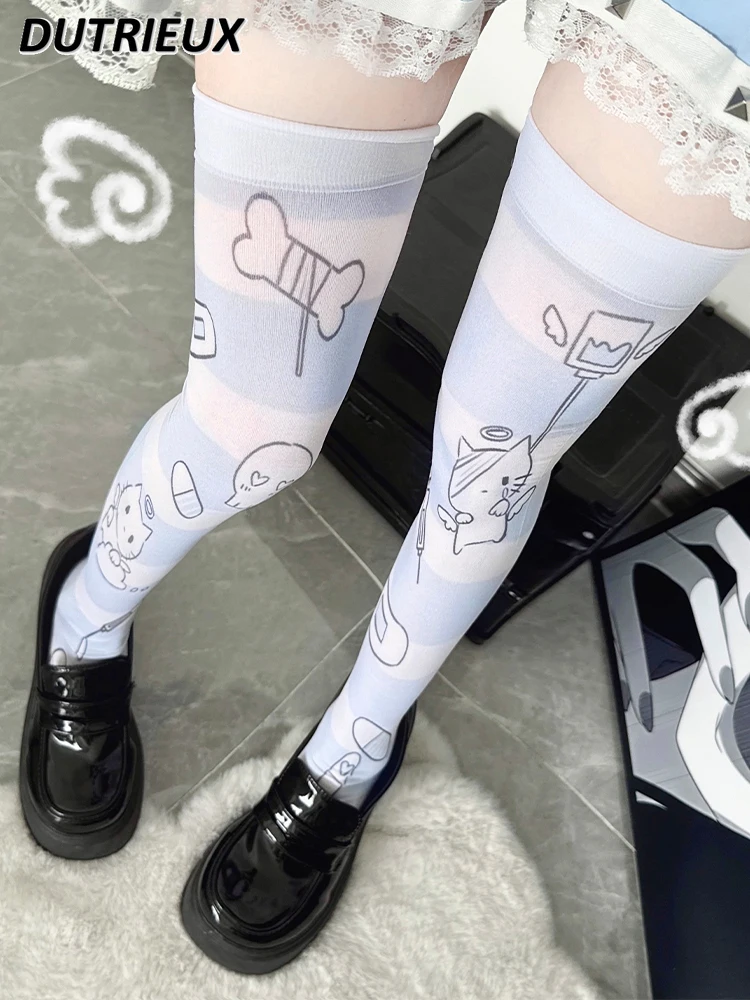 

2024 New Summer Japanese Sub-Culture Secondary Element Stockings Cute Printed Sunscreen Silk Lolita Socks Girls JK Knee Socks