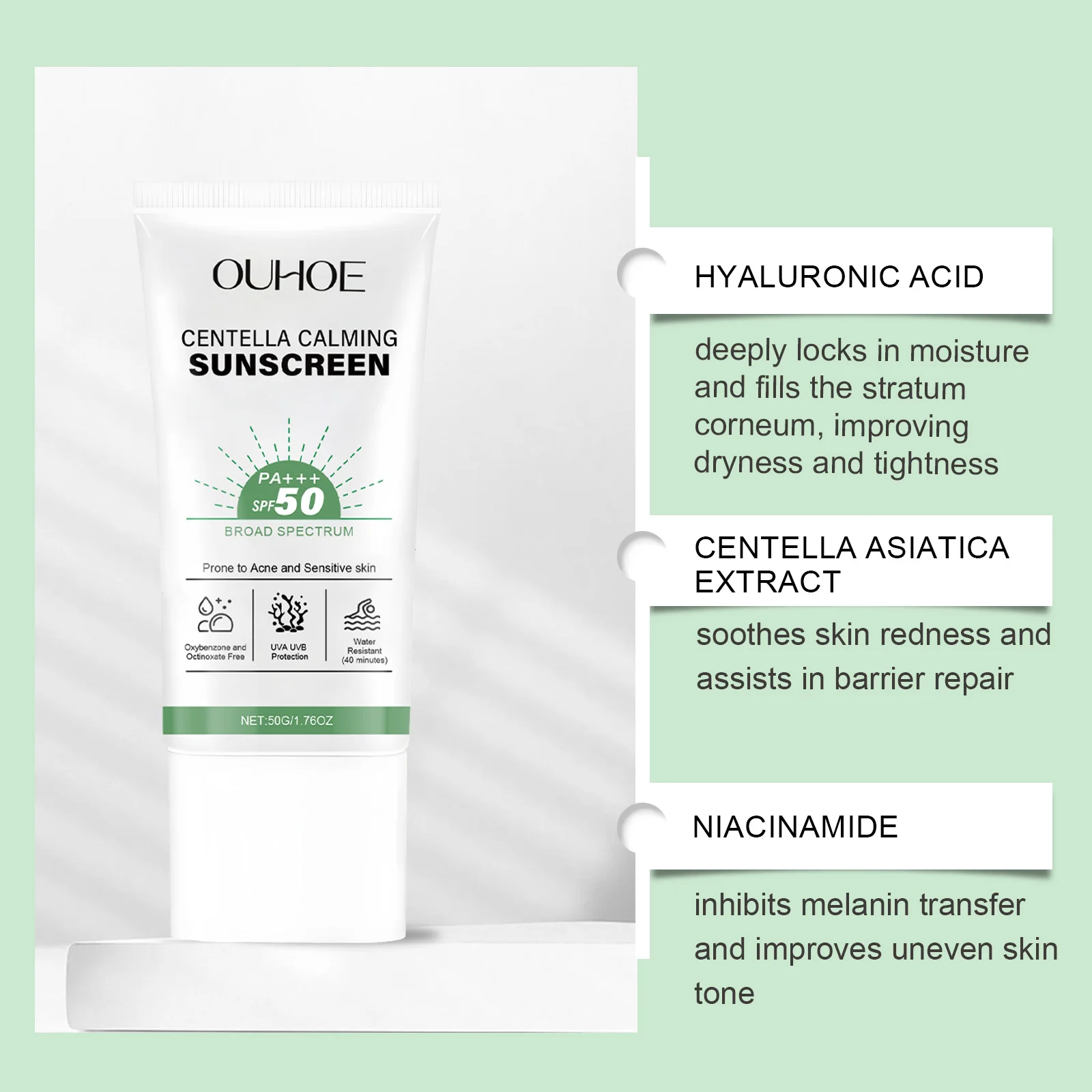 SPF 50 واقي من الشمس للوجه مضاد لأشعة الشمس واقي من الأشعة فوق البنفسجية يحسن الجفاف ويمنع حروق الشمس في الصيف مقاوم للماء واقي من الشمس كينتيللا المهدئ #3