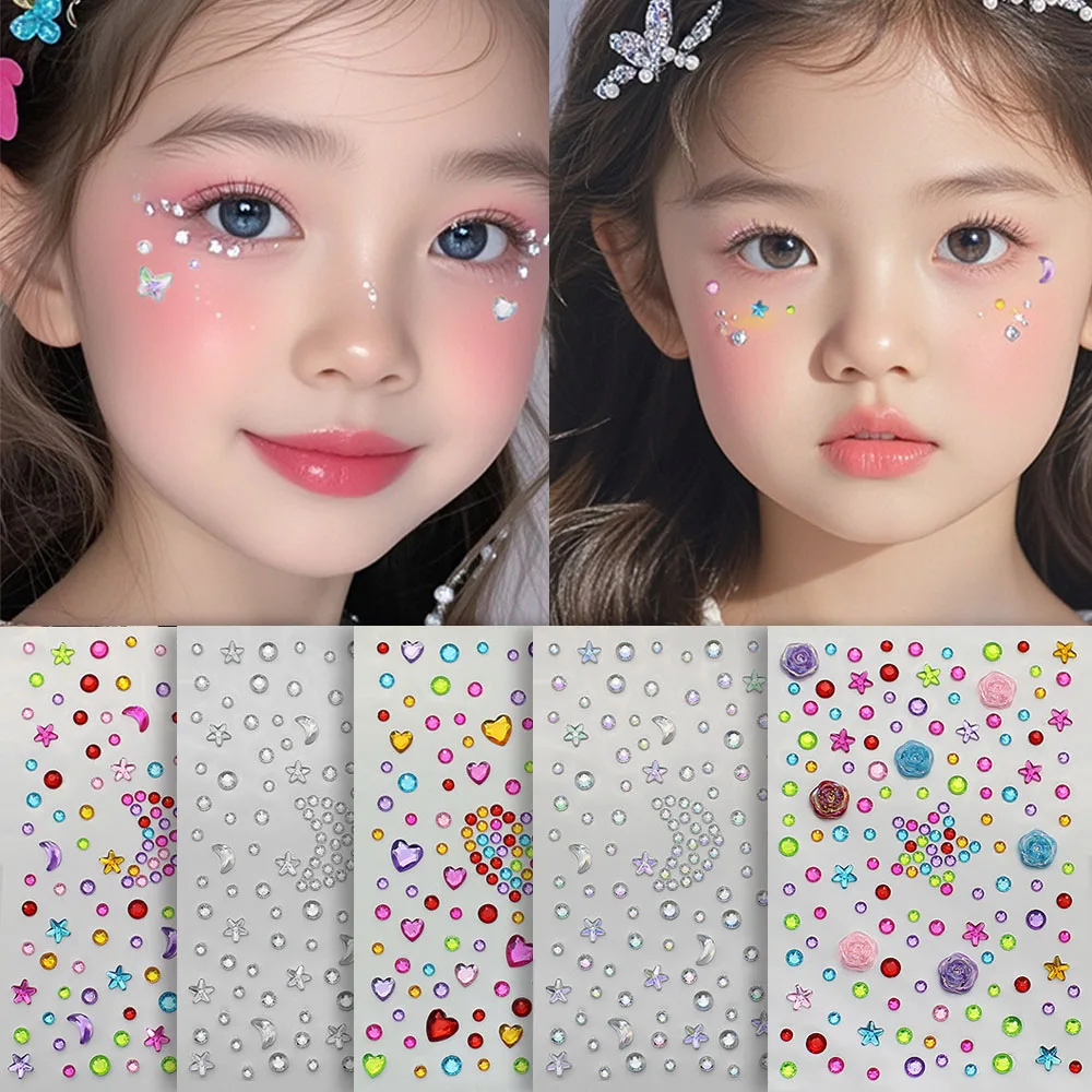 Face Diamond Gem Sticker 5D Colorful Rhinestone Tattoo Eyeshadow Stickers fo Festival Nail Body Makeup Bling Jewel DIY Decor