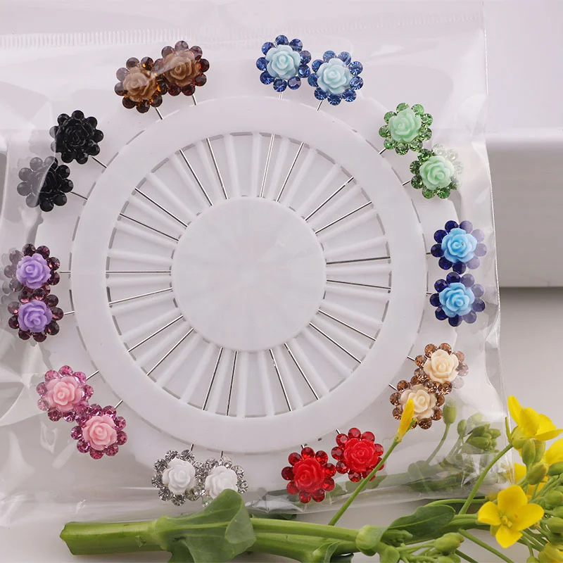 TZ41 Safety Pin Muslim Hijab Follow Scarf Pin Rhinestone Ball Brooch Straight Head Pin 30PCS
