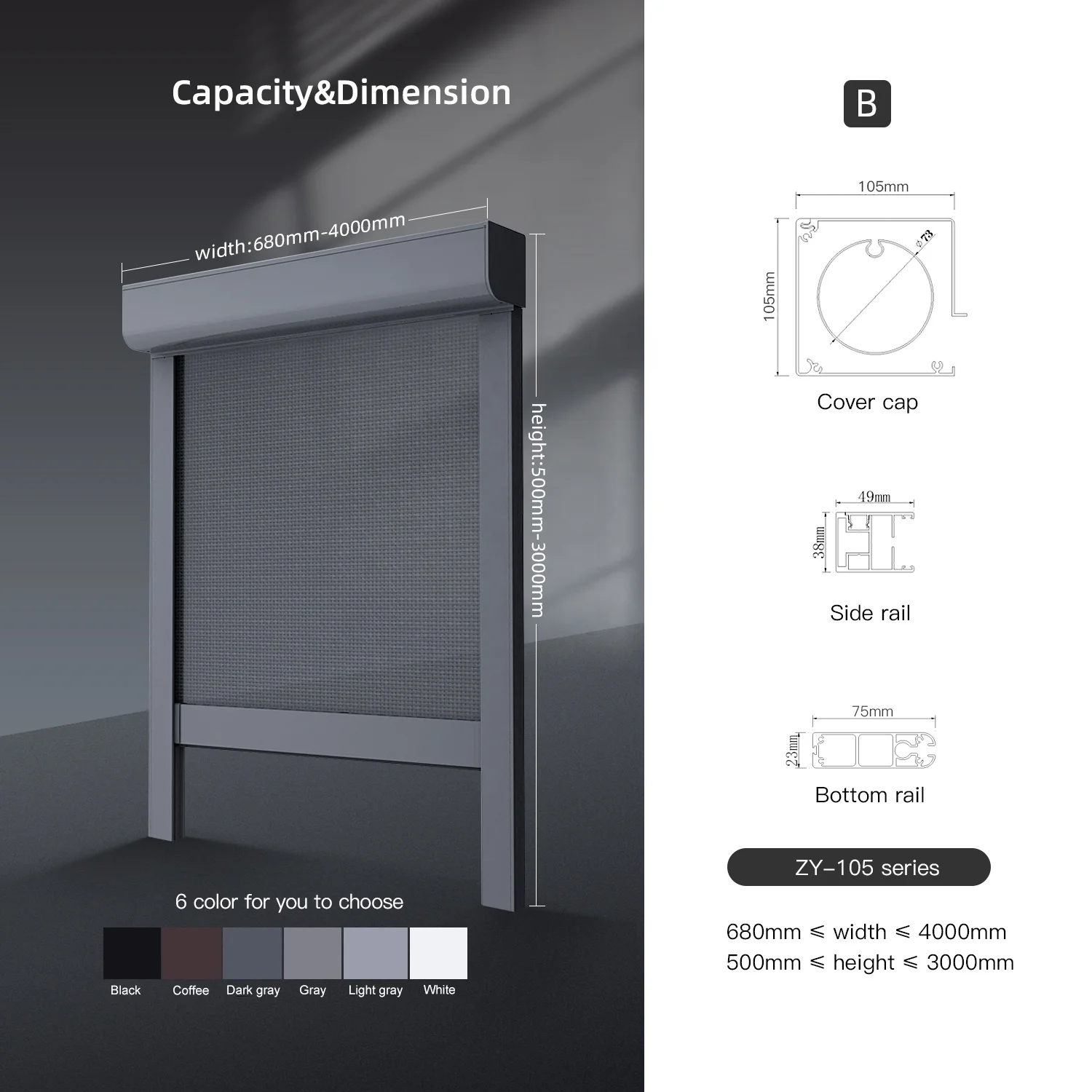 2025 Tende pergola a rullo per esterni motorizzate Tende per esterni antivento Zip Track Window Tende oscuranti Tenda per balcone