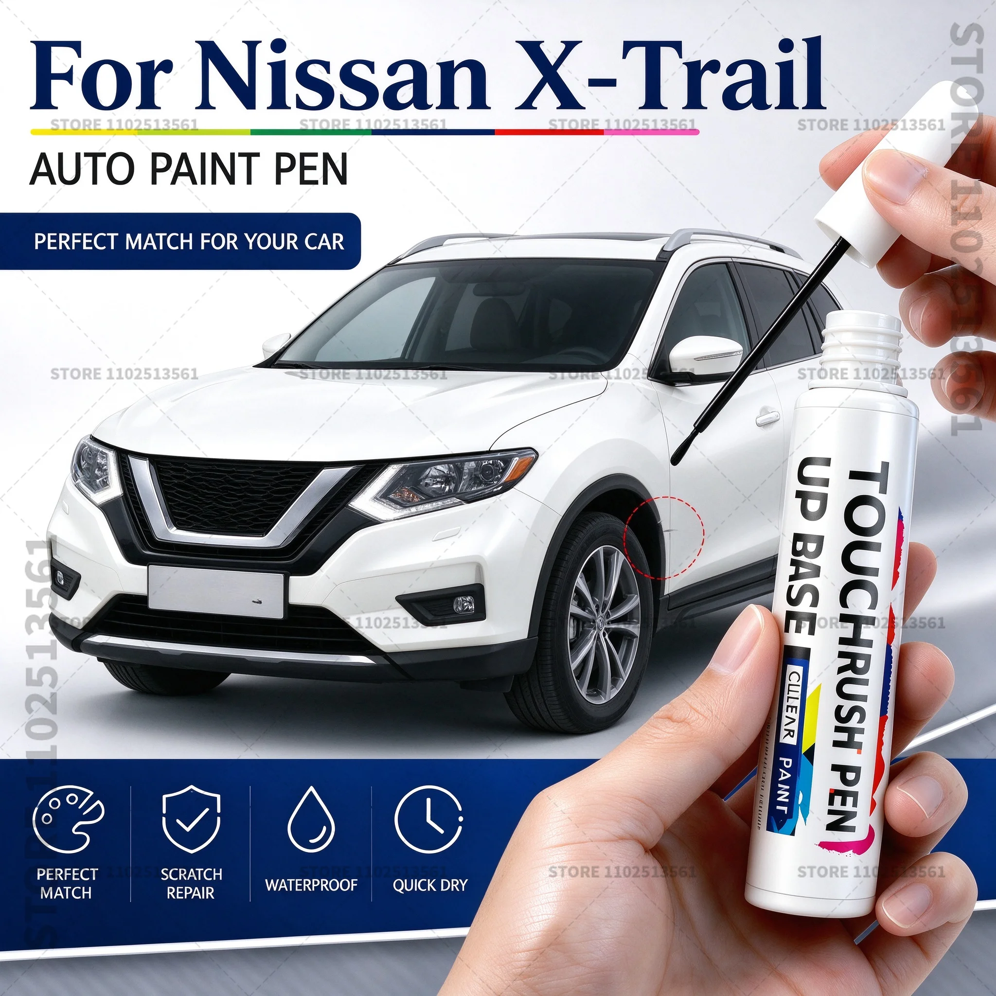 For Nissan X-Trail White Silver Black Red Car Paint Repair Pen for Minor Scratches Automotive Touch Up Paint for Exterior Panels