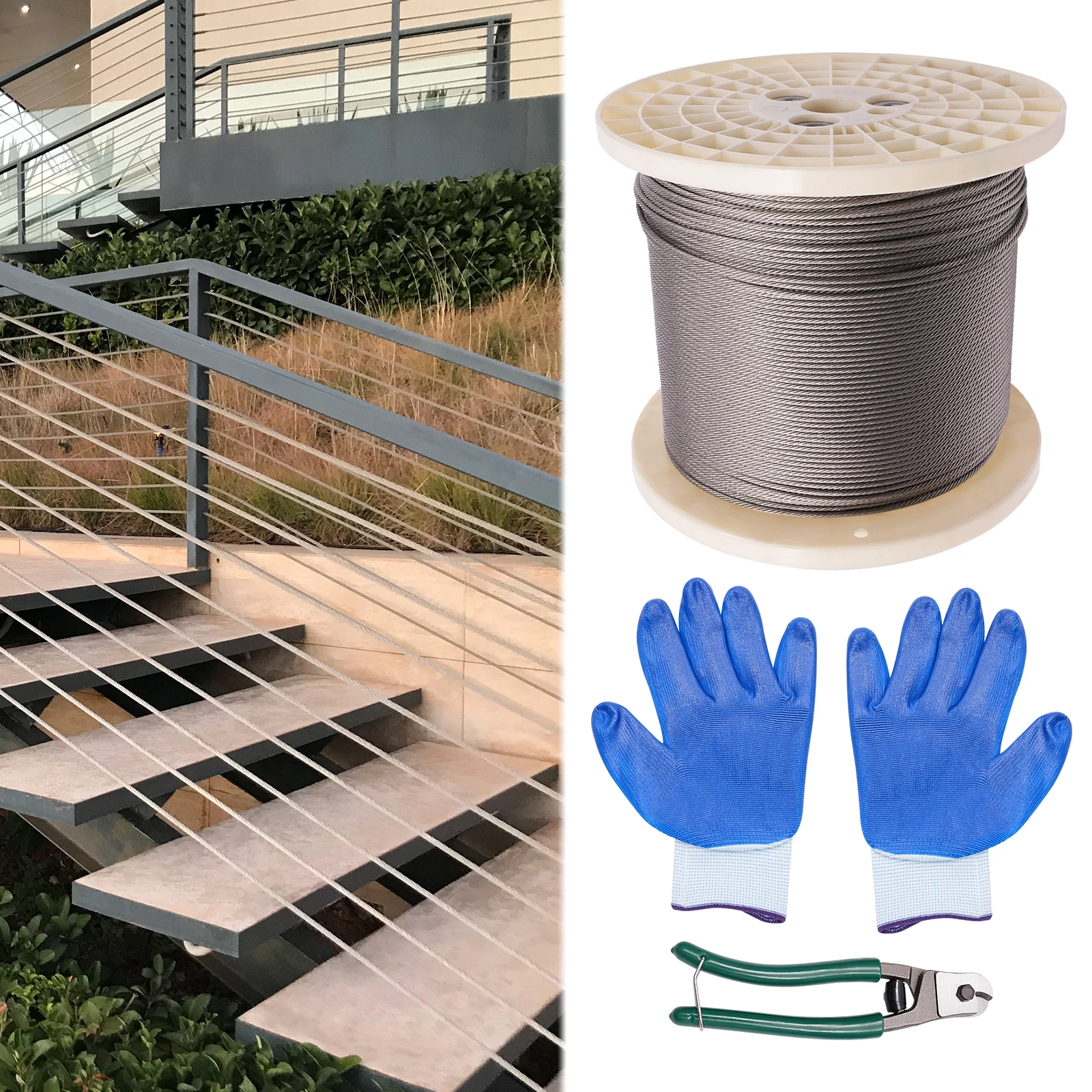 

Полный комплект кабельных перил «сделай сам», трос из нержавеющей стали на катушке, диаметр 1/8 дюйма, длина 1100 футов для такелажа кабельных поручней