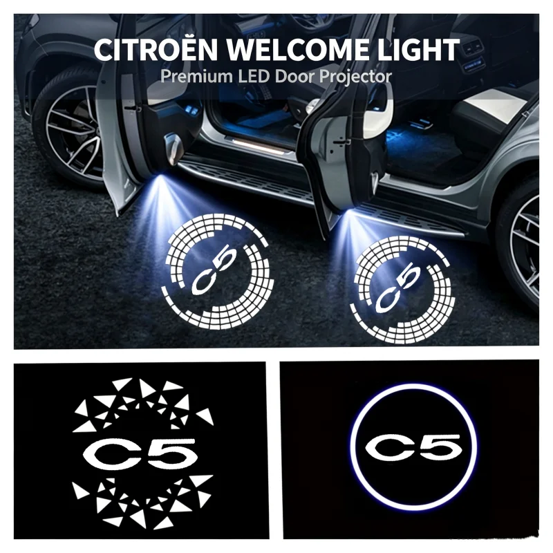 2PCS Ghost Shadow LED Car Door Courtesy Projector Welcome Lamps For Citroen C5 2010‑2016 Interior Modification Accessories