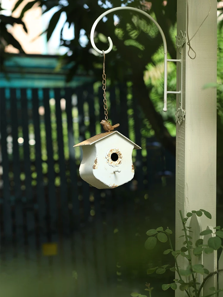 Sendeyuan wrought iron retro garden bird house pendant ornament indoor and outdoor courtyard still life decoration