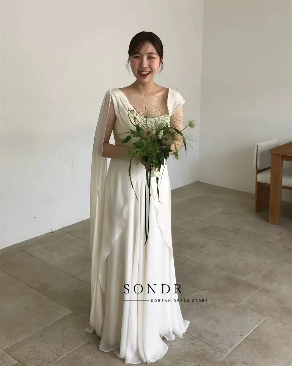 Suknie ślubne Sondr, proste, z kwadratowym dekoltem, w stylu koreańskim, szyfonowe, do sesji zdjęciowych, długość do podłogi, suknie dla panny młodej, z wstążką, na przyjęcie weselne.