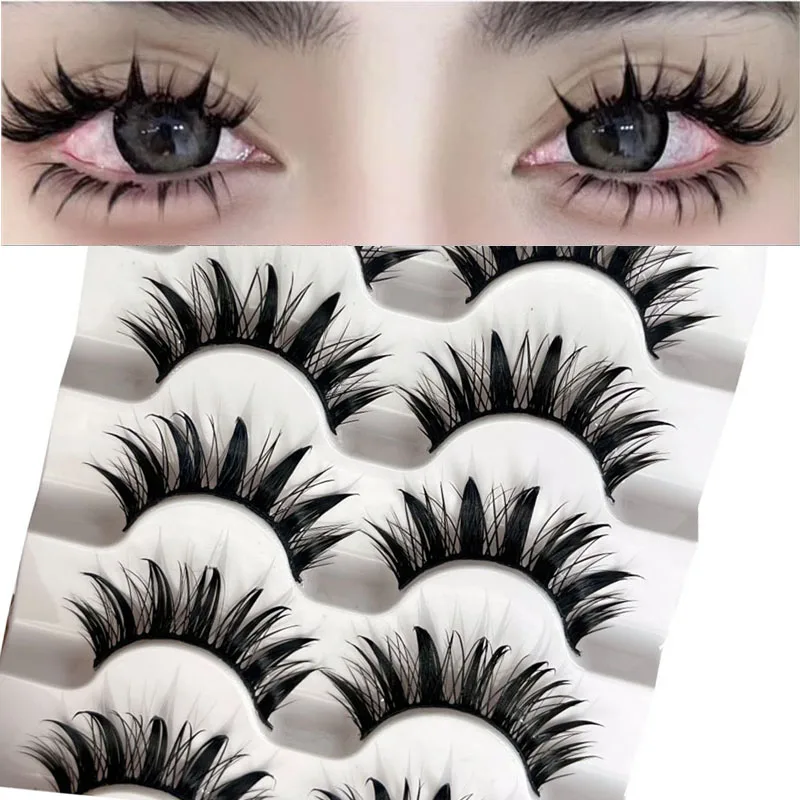 5 Pairs of Natural Hard Stems, Black Line Stems, Fake Eyelashes, 3D Stereoscopic Manga, Demon Curls, and Curled Eyelashes
