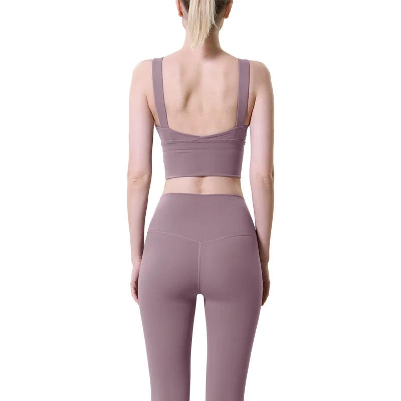 2 Piece Yoga Sets Sports Fitness High Waist Hip Raise Pants Cutout Bra Suit Workout Clothes Gym Leggings Set for Women