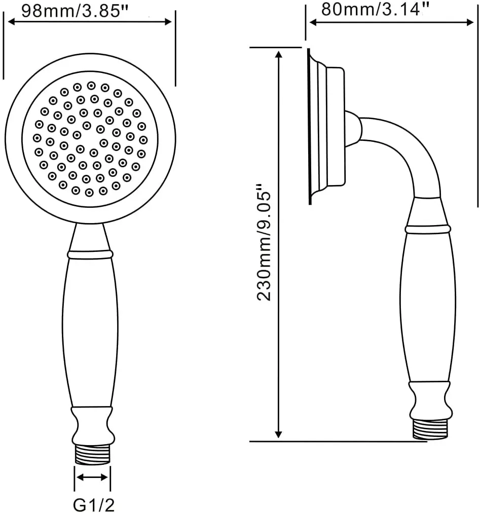 Grande tamanho tradicional latão cerâmica telefone handheld cabeça de chuveiro com 1.5 metro mangueira conjunto para o banheiro, cor de ouro polido