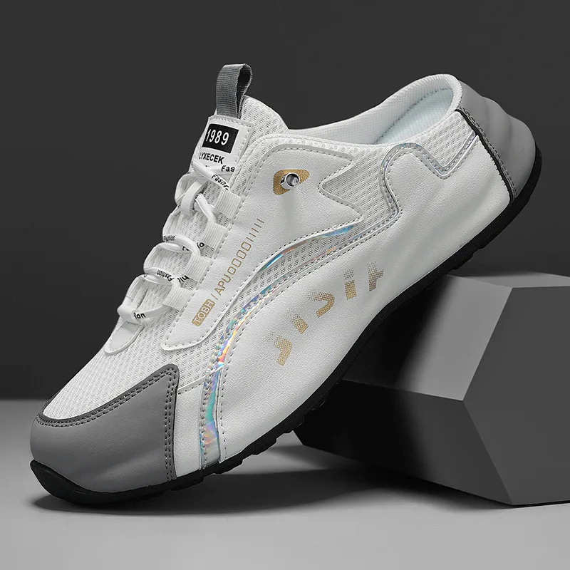 

Мужские полутапочки, летние модные удобные трендовые универсальные сетчатые дышащие сандалии для отдыха, повседневная обувь, большие размеры 39-48