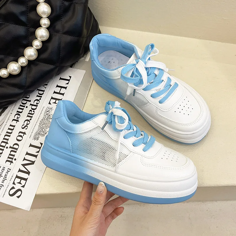 Girl's New gradient mesh breathable board shoes small white shoes with women's shoes summer thick sole casual shoes