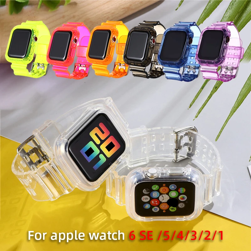 Bracelet étanche en Silicone Transparent, 45MM, pour Apple Watch série 7 6 5 4 3 2 1, 40mm, 44mm, pour Iwatch 7 41MM, 38mm, 42mm