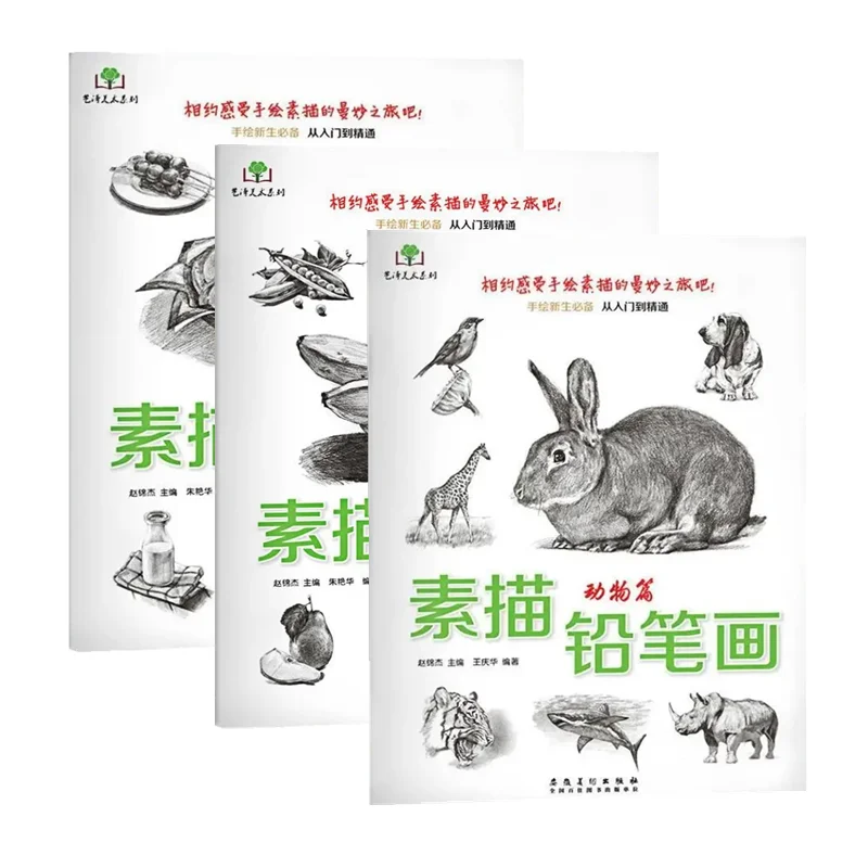 3 Books/Set Animal Food Vegetables And Fruits Sketch Pencil Drawing Book Students Self-Study Pencil Drawing Textbook