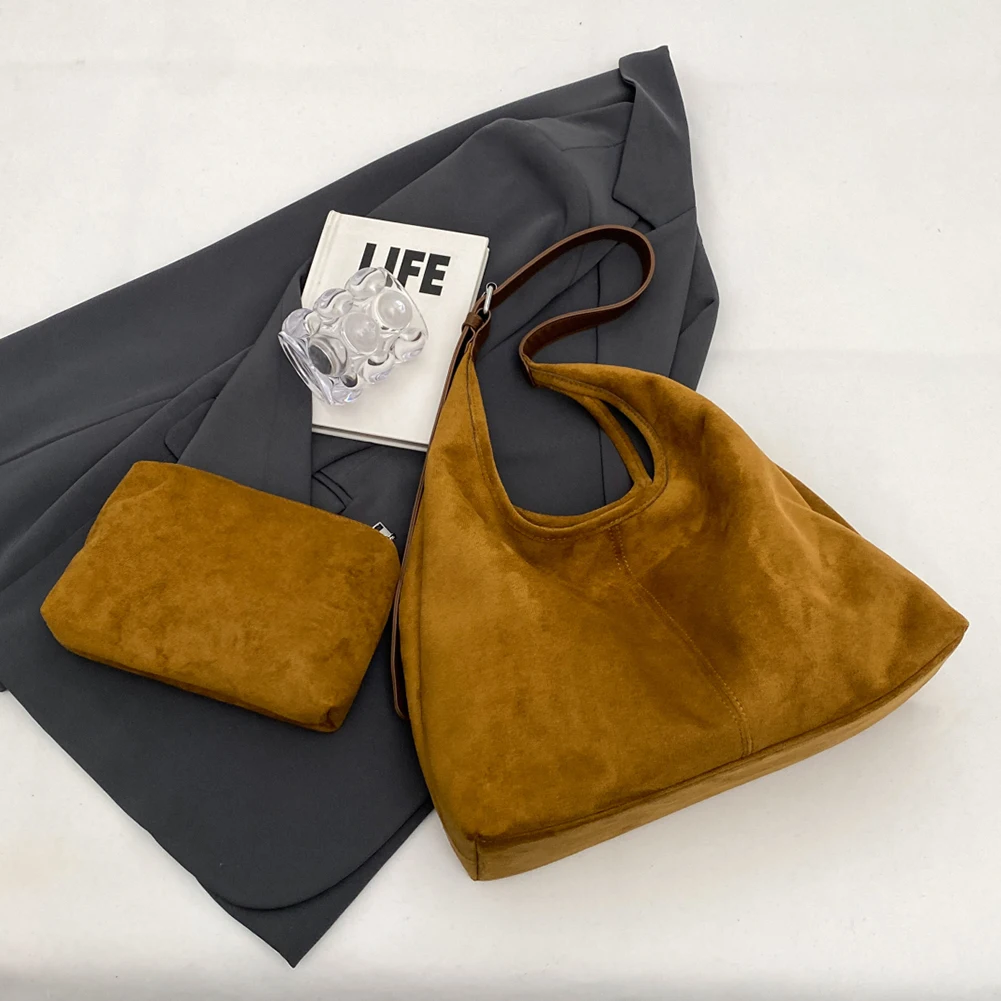 

Women Suede Shoulder Bag Stylish Crossbody Bag Large Capacity Retro Handbag Adjustable Strap Top Handle Bag Vintage Satchel Bag