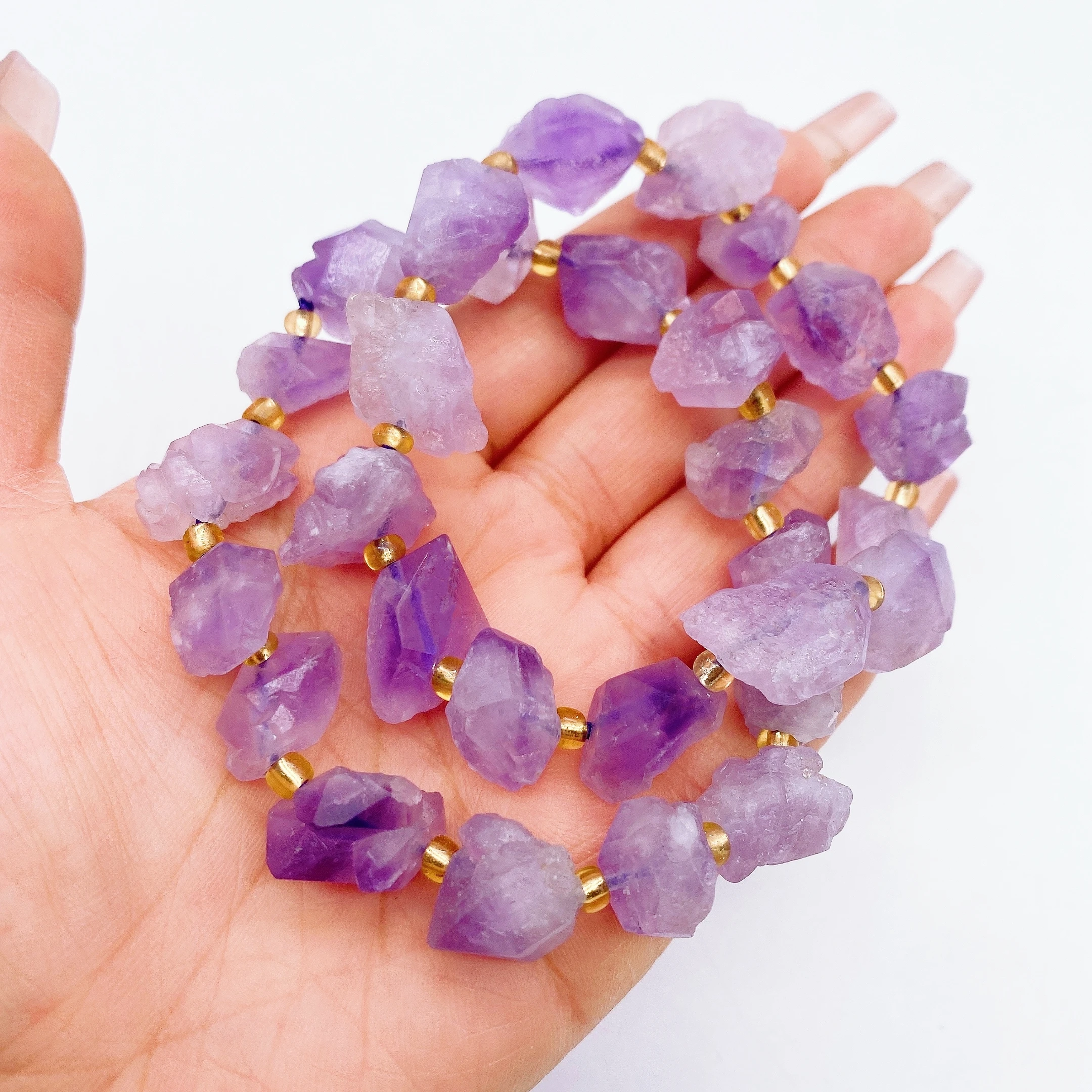 Pulsera de amatista y lavanda Natural, cristal Irregular, cuarzo, piedra rugosa, joyería Mineral en bruto, regalo para el hogar