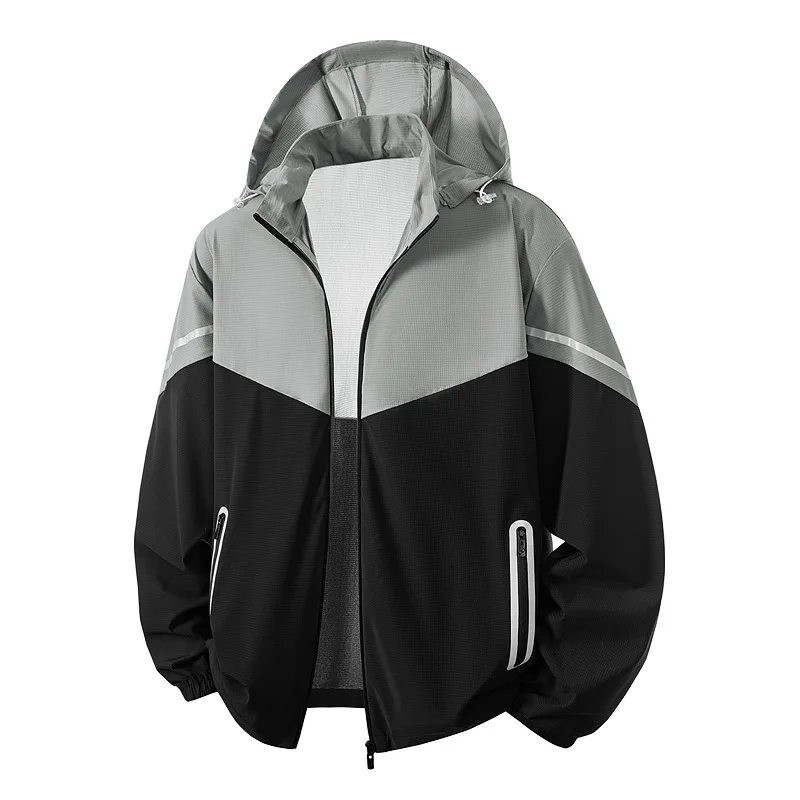 Men Summer Lightweight Hooded Windbreaker UPF50+ Sun Protection Jacket Outdoor Running Fishing Breathable Quick Dry Sports Coat