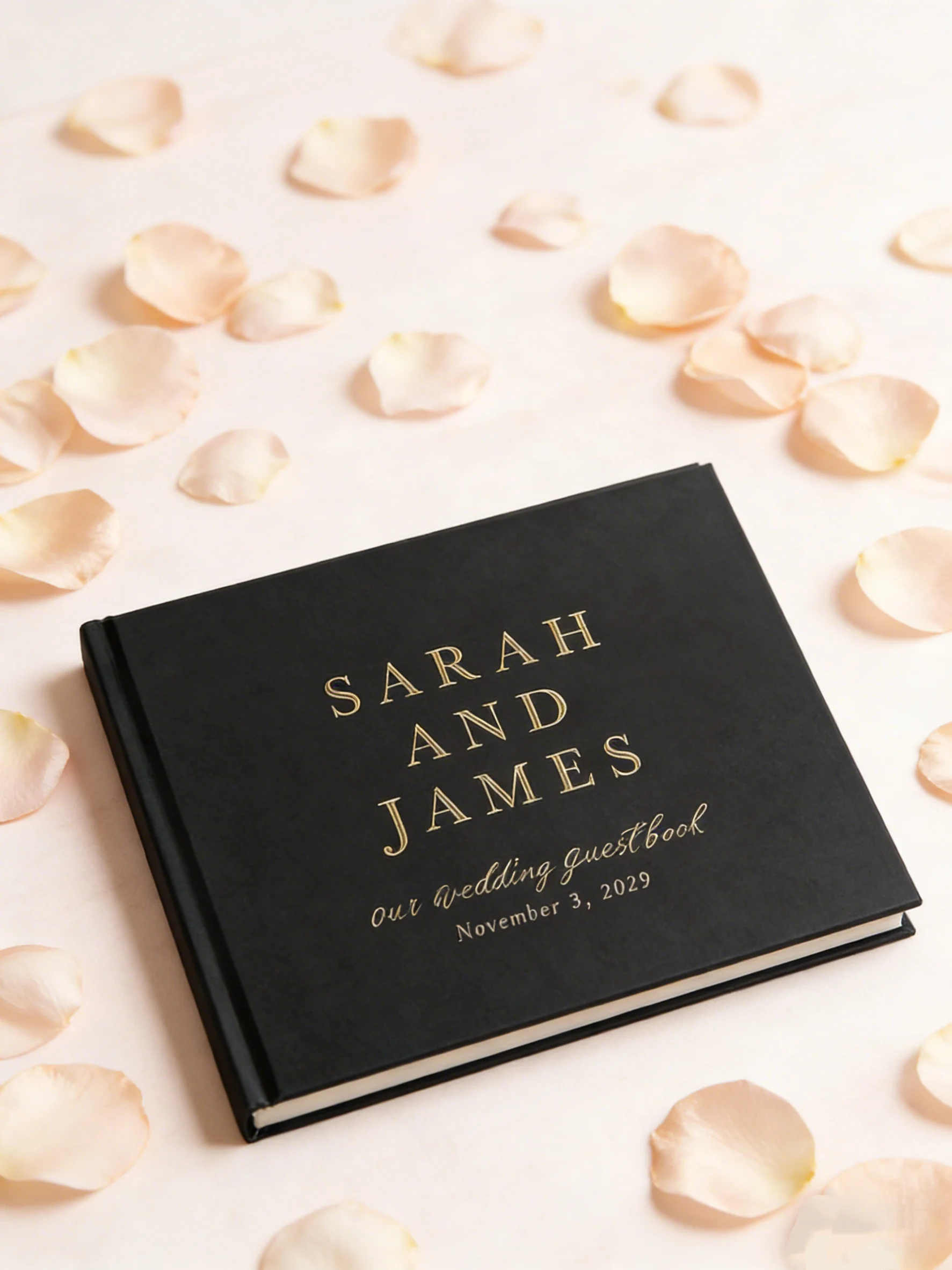 

Personalized Pink Hardcover Wedding Guest Book, Elegant Photo Booth Album & Wedding Keepsake