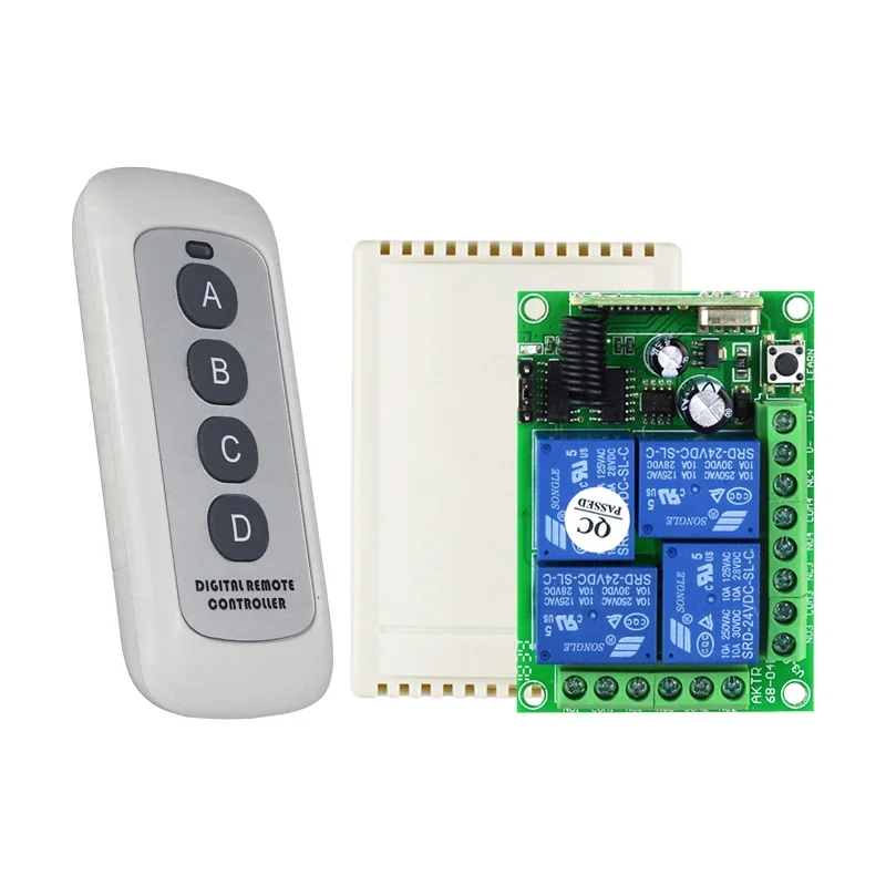 DC24V 4 Channels 4 Buttons Universal Wireless RF Remote Control Switch Relay 433MHz RF Transmitter and Receiver