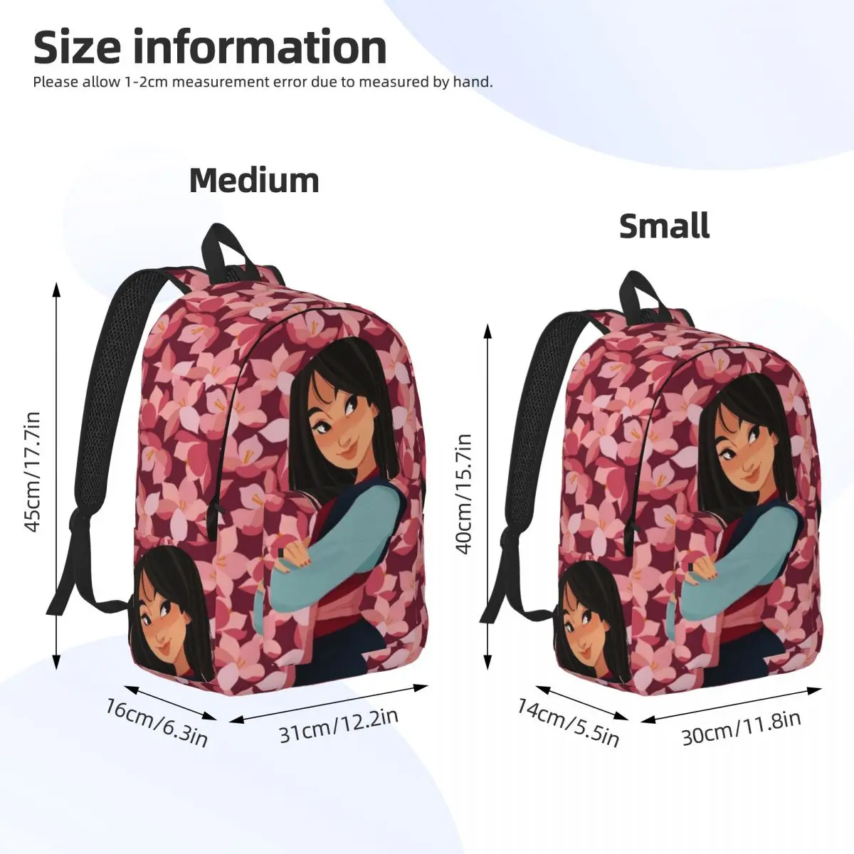 Custom 3D Printing Mulan Flowers Canvas Backpacks for Girls Boys College School Travel Bags Men Women Bookbag Fit 15 Inch Laptop